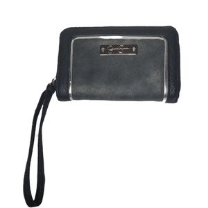 EUC Jessica Simpson gray and leopard print wallet with wrist strap